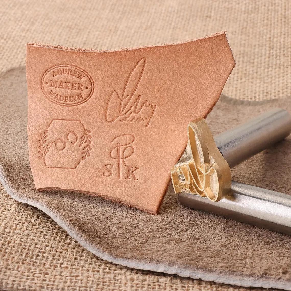 Custom Leather Logo Stamp | Personalized Branding Iron for Cold Press Embossing | Wooden Handle Leather Craft Stamp | Business Logo Embosser